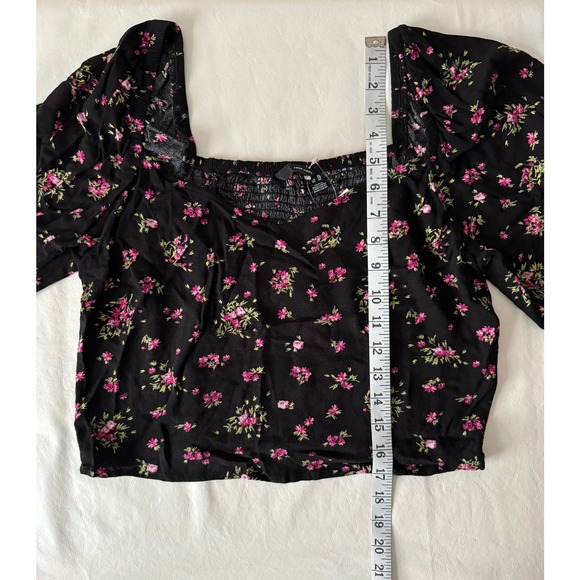 VERO MODA Anna Long Sleeve Crop Top in Black Aop Daisy Size XL - Picture 9 of 9
